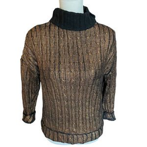 Isabel Lu Womens Pullover Turtleneck Knit Sweater Long Sleeve Size S Gold